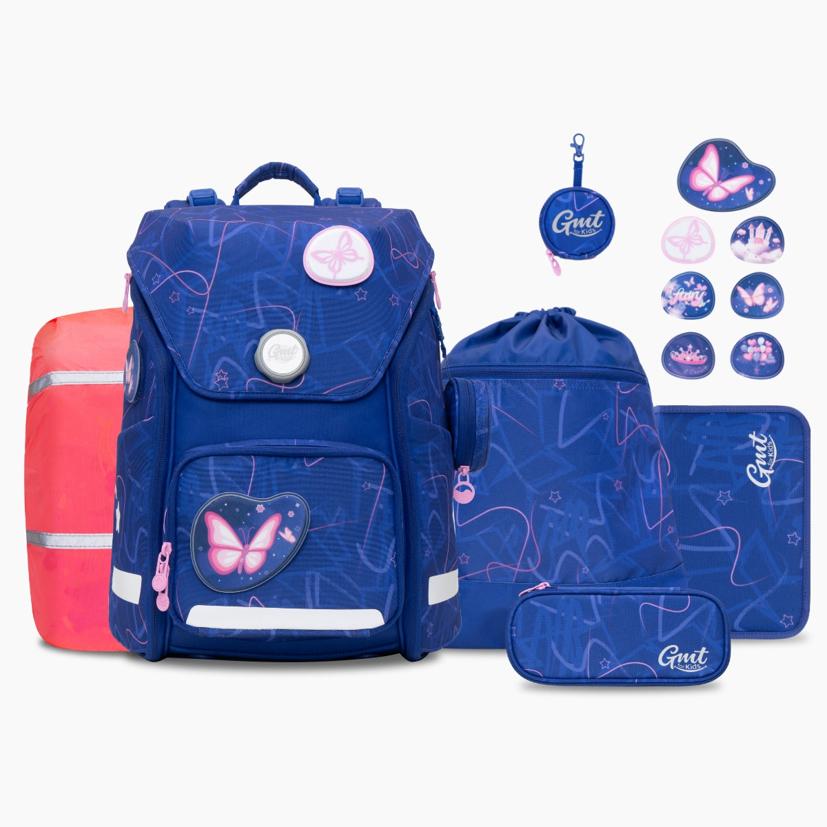 GMT WONDER Klassischer Schulranzen 6-teiliges Set-Purple Butterfly