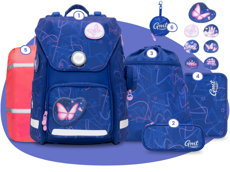 GMT_WONDER_Klassischer_Schulranzen_6-teiliges_Set-Purple_Butterfly