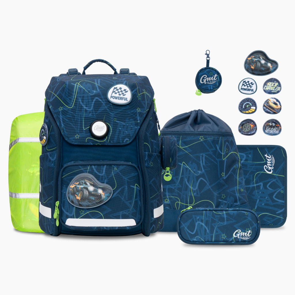 GMT WONDER Klassischer Schulranzen 6-teiliges Set - Blauer Brummi